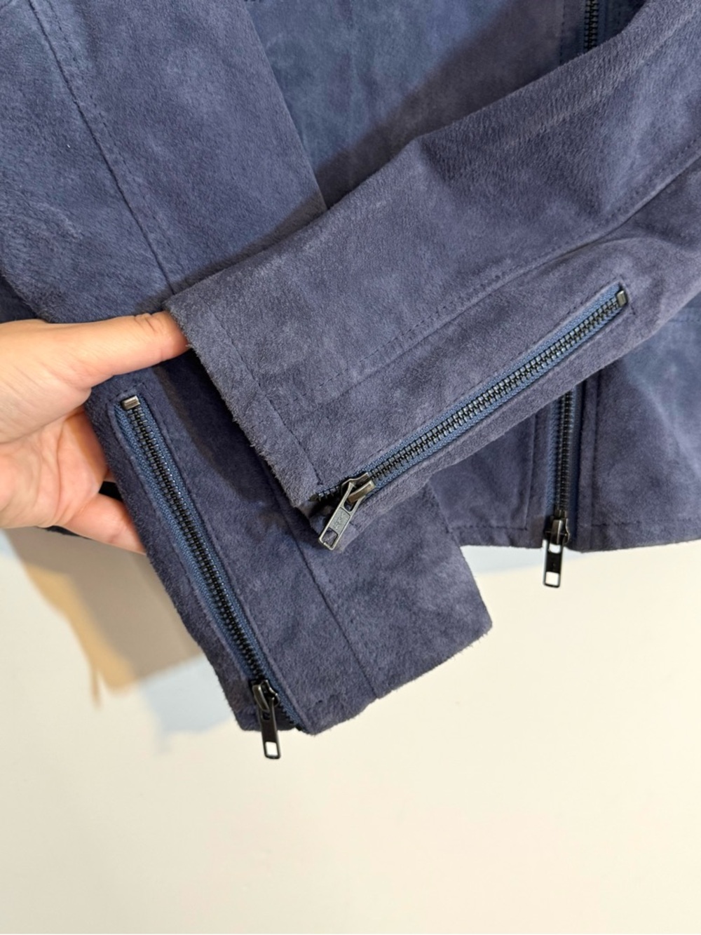 Anthropologie Current Air Sinclaire Blue Suede Leather Moto Jacket Size Medium - Picture 7 of 10